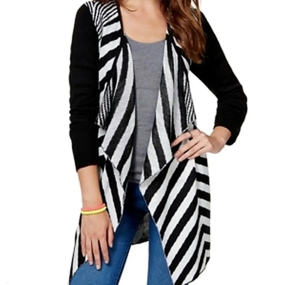 Material Girl Striped Open Front Cardigan Juniors' Ladies | Size Medium - Picture 1 of 4